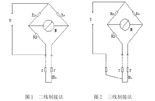 熱電阻二線制，三線制接法示意圖